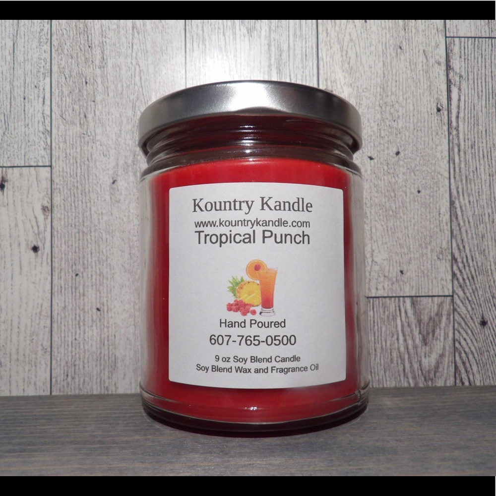 Tropical Punch Scented, Soy Blend, Hand Poured Candle